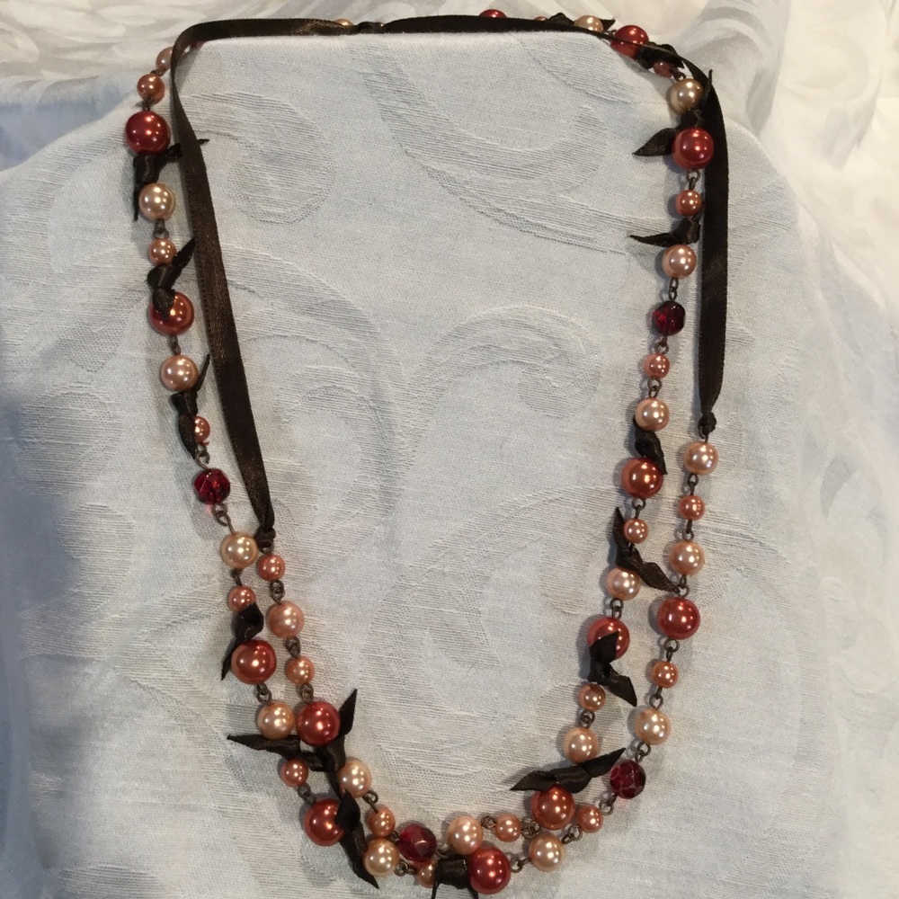 💜  Cookie Lee beads & ribbon necklace